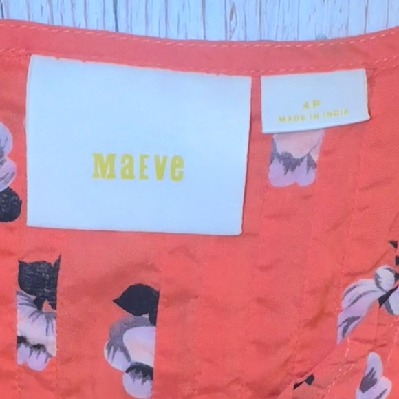 Anthropologie Maeve Maya‎ Coral Pink Floral Flutter Sleeve Top Sz4 P - Picture 7 of 12